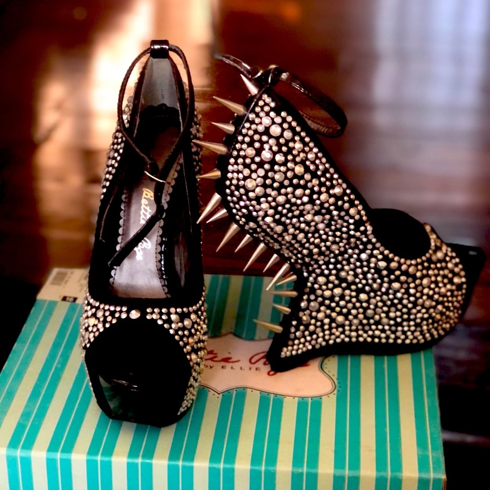 Bettie Page bejeweled spike wedges